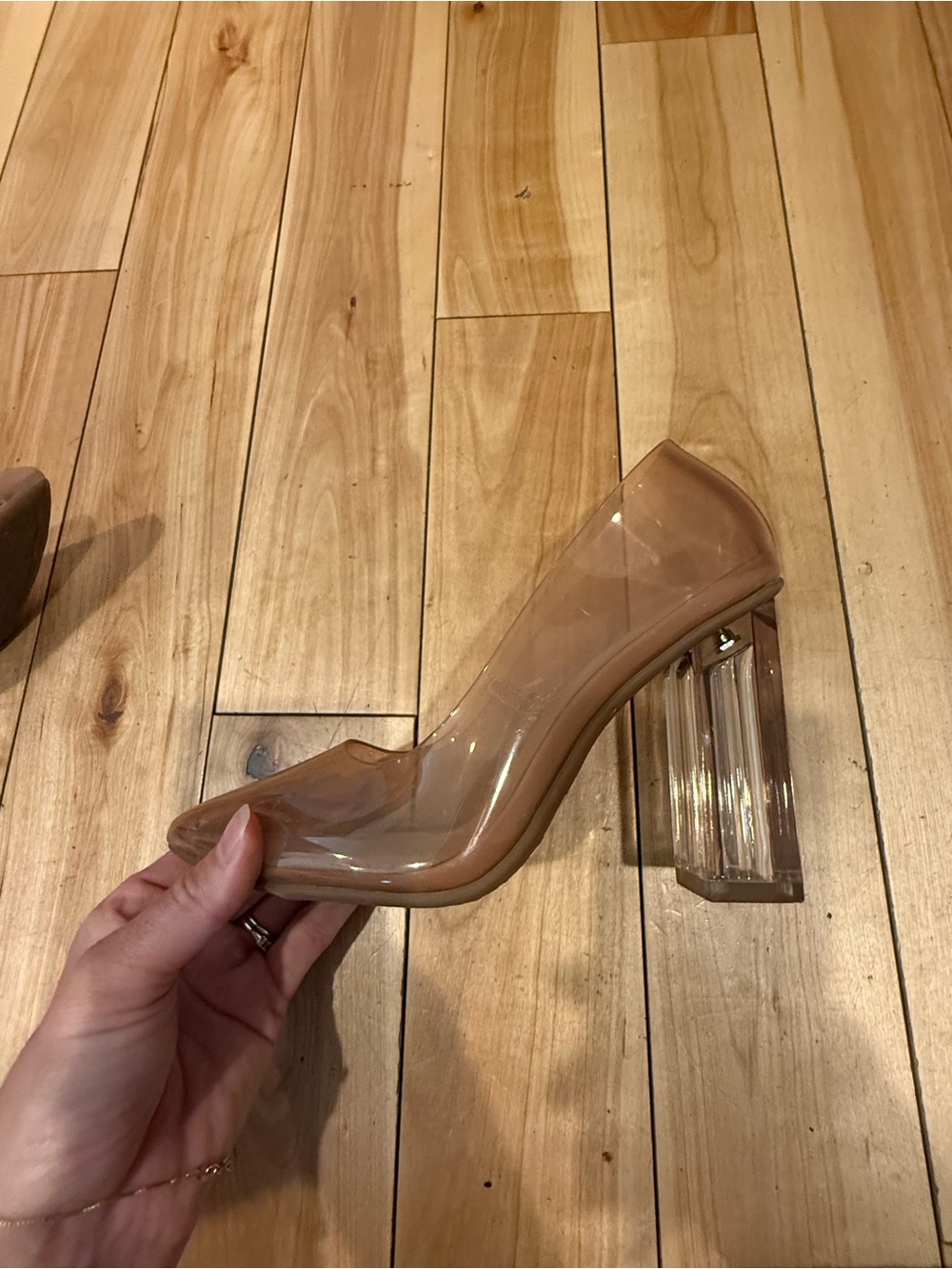 GB Clear Nude Block Heel Pump for Women 6.5